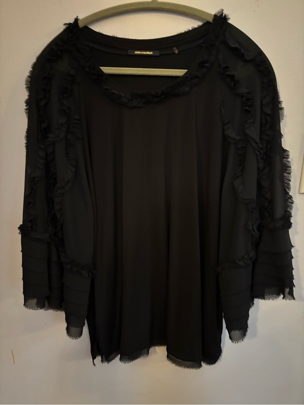 Kobi Halperin Black Ruffled Sheer-Sleeve Blouse